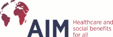 Logo AIM Association Internationale de la Mutualité, Healthcare and social benefits for all Internationaler - Verband der Krankenkassenverbände und Krankenversicherungen auf Gegenseitigkeit