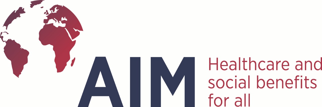 Logo AIM Association Internationale de la Mutualité, Healthcare and social benefits for all Internationaler - Verband der Krankenkassenverbände und Krankenversicherungen auf Gegenseitigkeit