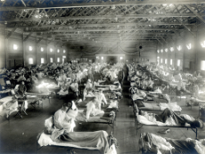 An Spanischer Grippe Erkrankte in einem Notfallkrankenhaus in Fort Riley in Kansas/USA 1918