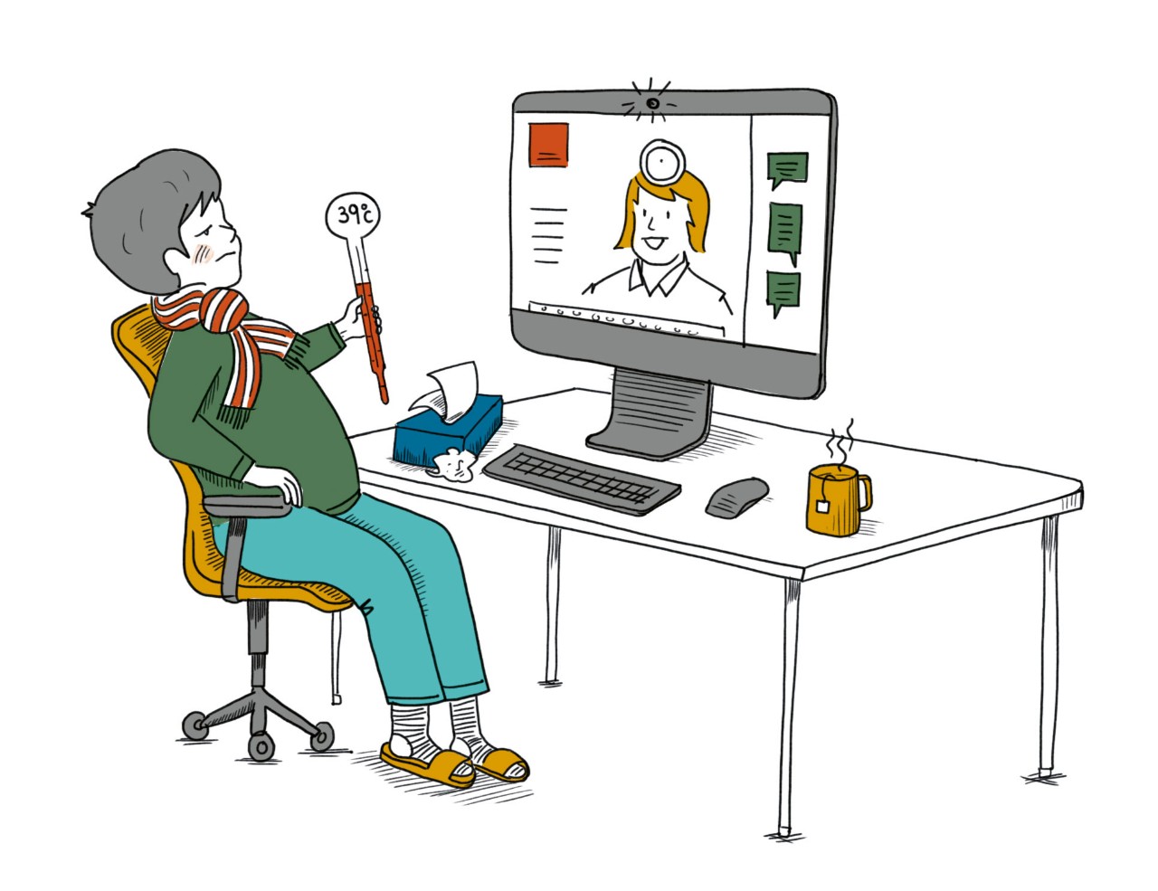Illustration: Arzt-Video-Sprechstunde Illustration: Arzt-Video-Sprechstunde