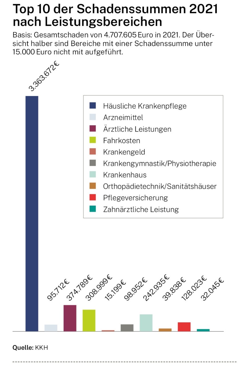 Infografik: Top 10 der Schadenssummen 2021 nach Leistungsbereichen