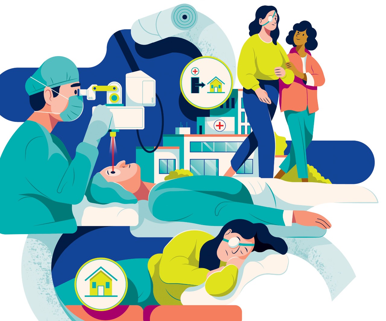 Illustration: Ambulantes Operieren am Beispiel einer Augen-OP Illustration: Ambulantes Operieren am Beispiel einer Augen-OP