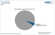 Kreisdiagramm zeigt den Anteil der Ausgaben Heilmittel an GKV-Ausgaben in Milliarden Euro und in Prozent 2025