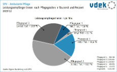 Kreisdiagramm zeigt die Leistungsempfänger der sozialen Pflegeversicherung in der ambulanten Pflege nach Pflegegraden 2025/12