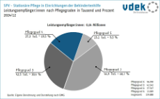 Kreisdiagramm zeigt die Leistungsempfänger der sozialen Pflegeversicherung in der stationären Pflege in Behinderteneinrichtungen nach Pflegegraden 2024/12 Kreisdiagramm zeigt die Leistungsempfänger der sozialen Pflegeversicherung in der stationären Pflege in Behinderteneinrichtungen nach Pflegegraden 2024/12
