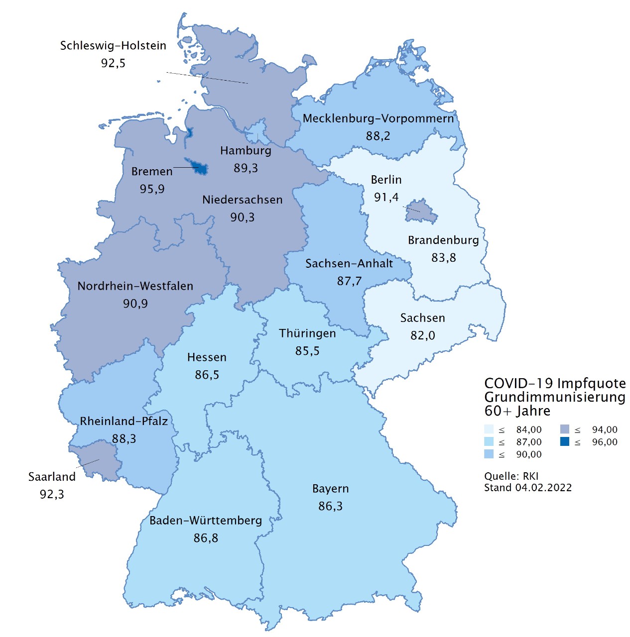 COVID-19-Impfquote bei über 60-Jährigen, Stand: 04.02.2022