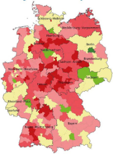 Deutschlandkarte mit Markierungen: Einwohner je Leitstellengebiet