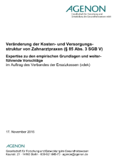 Broschürencover: Kosten und Versorgungsstruktur von Zahnarztpraxen