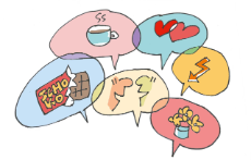 Illustration: Diverse Themen in Gesprächsblasen