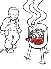 Illustration: Kleines Kind steht an einem Grill