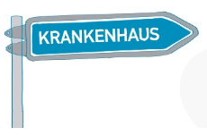 Grafik: Straßenschild mit der Aufschrift "Krankenhaus"