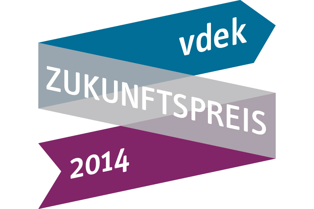 Stilisierte Banderole mit der Aufschrift: vdek Zukunftspreis 2014  vdek_Zukunftspreis_Logo_FINAL_2014_cmyk