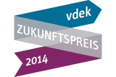 Stilisierte Banderole mit der Aufschrift: vdek Zukunftspreis 2014  vdek_Zukunftspreis_Logo_FINAL_2014_cmyk