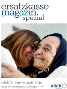 Titelseite des "ersatzkasse magazin spezial" zum vdek-Zukunftspreis 2016 zum Thema "Alterung der Migrationsgesellschaft"