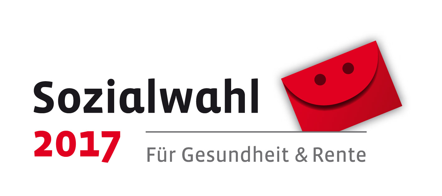 Roter Briefumschlag mit Smiley-Gesicht - das Logo der Sozialwahl 2017 