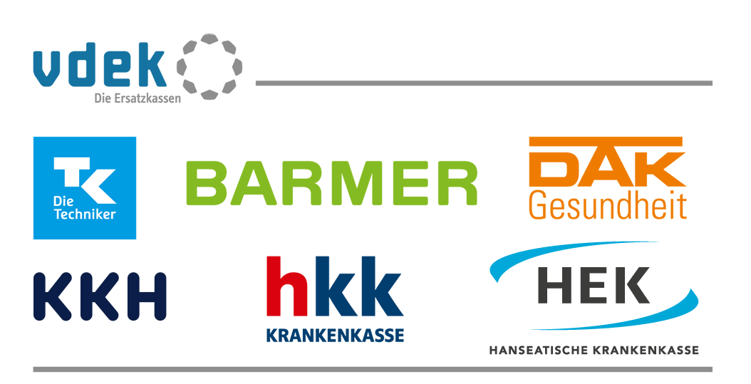 Ersatzkassen-Logos vdek, TK, BARMER, DAK, KKH, hkk, HEK