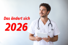 Arzt mit Tablet, Schriftzug: Das ändert sich 2026