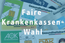 Gesundheitskarten verschiedener Krankenkassen, davor Schriftzug: Faire Krankenkassenwahl