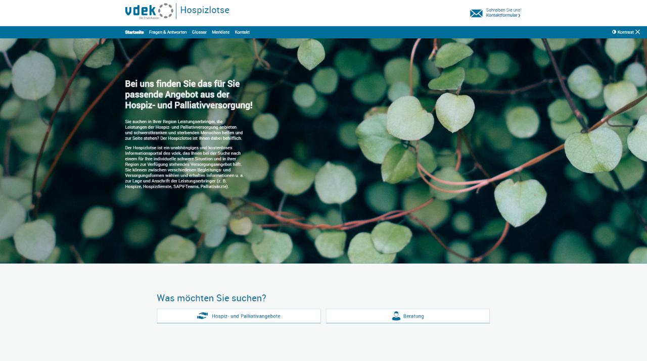 Screenshot Webseite Hospizlotse mit Grabpflanze
