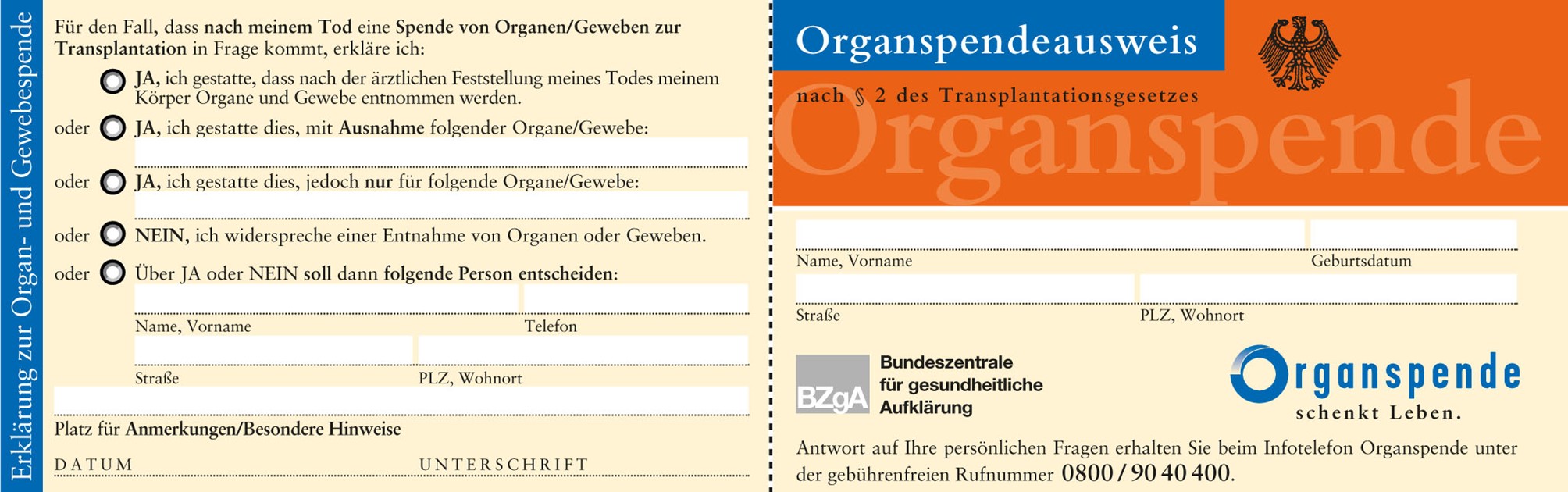 Deutscher Organspendeausweis