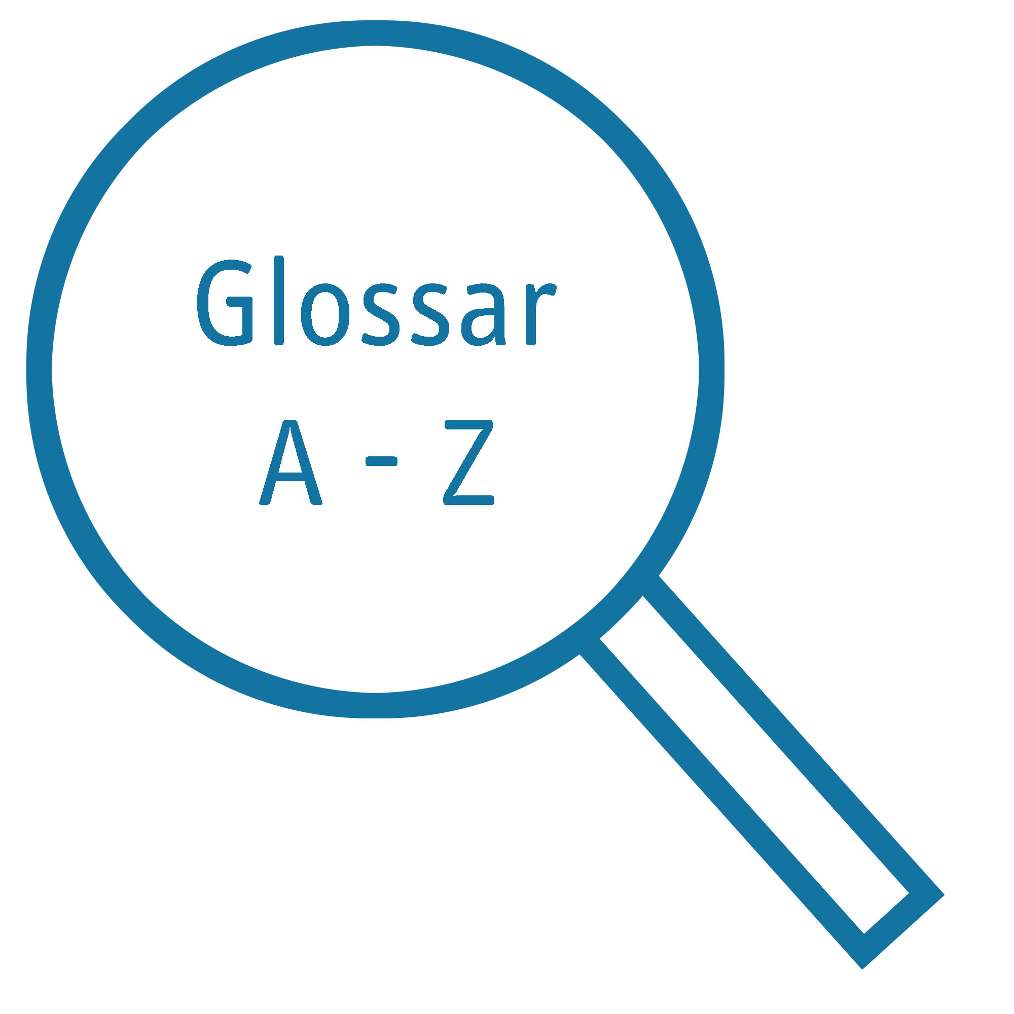 Lupe mit Aufschrift "Glossar A-Z"