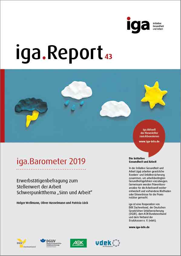 Titelblatt iga-Barometer 2019, Titel: Erwerbstätigenbefragung zum Stellenwert der Arbeit