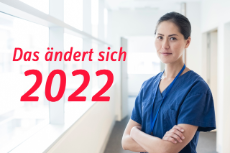 Symbolbild: Ärztin und Schriftzug „Das ändert sich 2022“