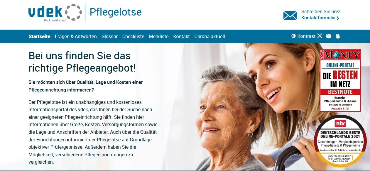 Startseite der Webseite pflegelotse.de