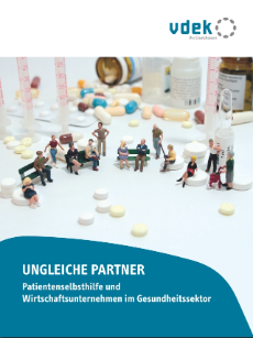 Broschüren-Cover: Ungleiche Partner. Patientenselbsthilfe und Wirtschaftsunternehmen im Gesundheitssektor