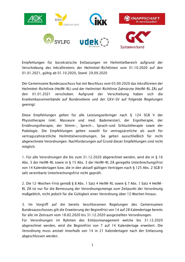 Empfehlungen zur Verschiebung des Inkrafttretens der Heilmittel-Richtlinien Microsoft Word - 20200929_Aktualisierung_Empfehlungen_Verschiebung HeilM-RL_final.docx