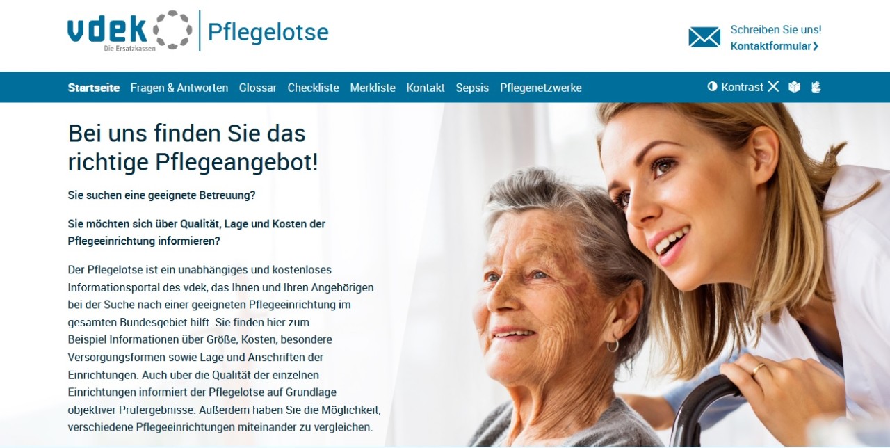 Startseite der Webseite pflegelotse.de