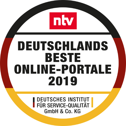 Siegel "Deutschlands beste Online-Portale 2019" von ntv/Deutsches Institut für Service-Qualität Siegel "Deutschlands beste Online-Portale 2019" von ntv/Deutsches Institut für Service-Qualität