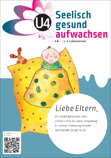 Deckblatt Merkblatt Seelisch gesund aufwachsen U4: Kind und Plüschtier
