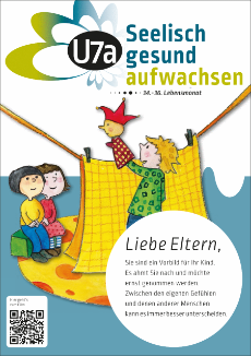 Deckblatt Merkblatt Seelisch gesund aufwachsen U7a: Kinder spielen Puppentheater