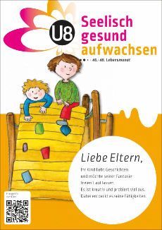 Deckblatt Merkblatt Seelisch gesund aufwachsen U8: Kinder auf Spielplatz