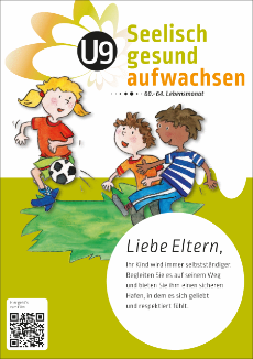 Deckblatt Merkblatt Seelisch gesund aufwachsen U9: Kinder spielen Fußball