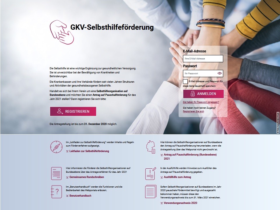 Startseite der Webanwendung „GKV-Selbsthilfeförderung“