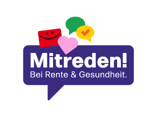 Banner mit Schriftzug: Mitreden! Bei Rente & Gesundheit. Banner mit Schriftzug: Mitreden! Bei Rente & Gesundheit.