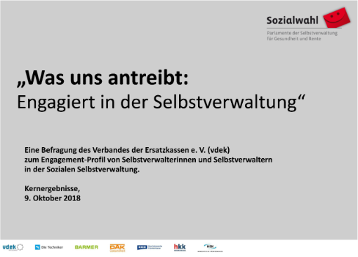 Deckblatt Studie, Titel-Aufschrift "Was uns antreibt: Engagiert in der Selbstverwaltung". © vdek