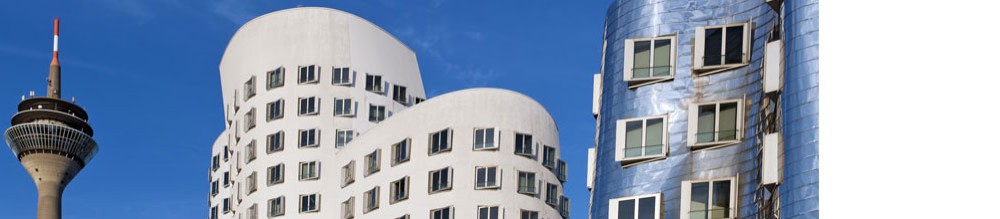 NRW: Ausschnitte des Fernsehturms in Düsseldorf und der Gehry-Bauten im Medienhafen